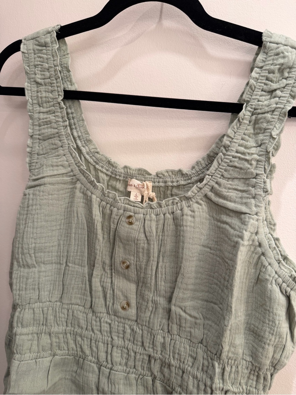 Ham & Thread Smocked Ruffle Tank Top in Sage Green - Picture 4 of 7